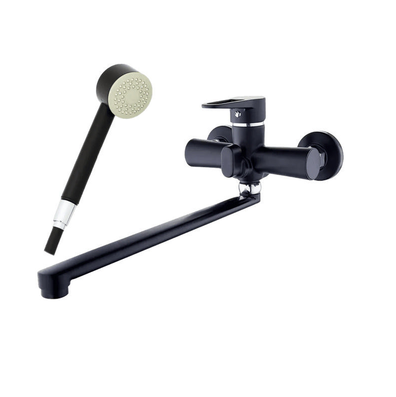 Смеситель для ванны Zegor черный с плоским изливом встр. в корпус картридж. переключение на душ 