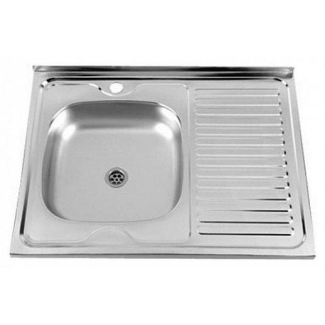 Мойка нержавеющая левая 60х80 см накладная толщина 0,4 мм глубина 13 см (выпуск 1 1/2),арт.V-401-L - 310357/V-401-L - купить в АПлайн