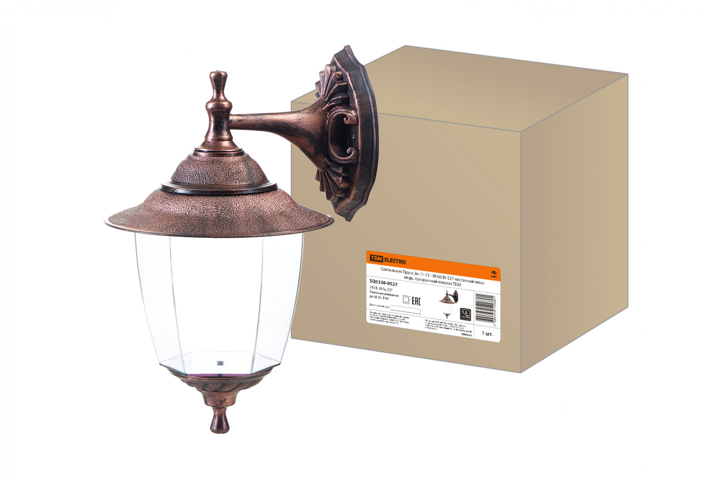 СВЕТИЛЬНИК TDM Прага Эл-11-71-1М 60Вт E27 настенный вниз медь SQ0330-0506