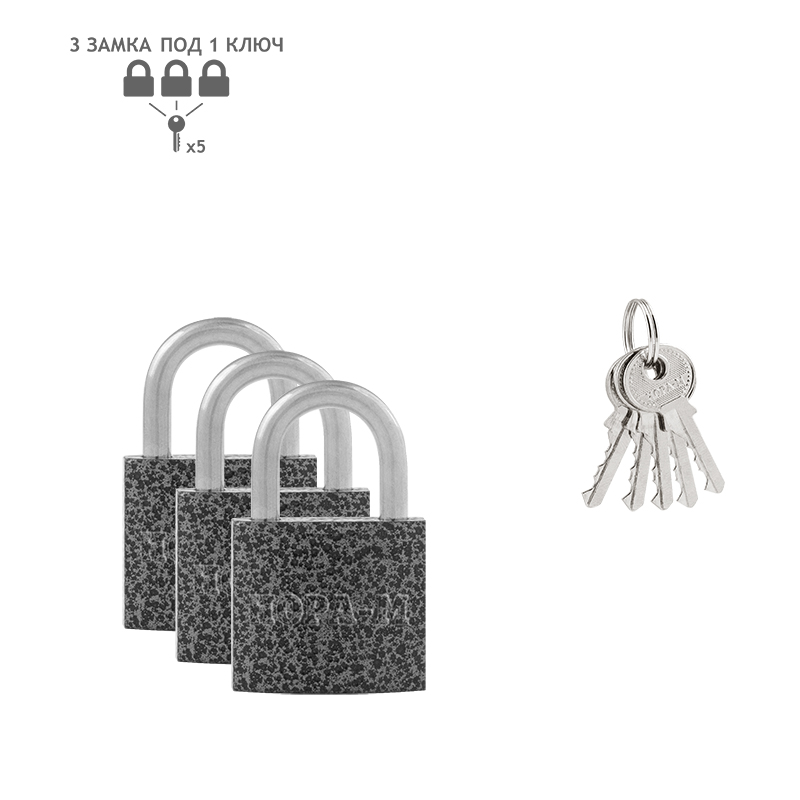 Замок навесной НОРА-М 1003-32 (3 замка+5 мастер ключей универсальных) - 20059 - купить в АПлайн