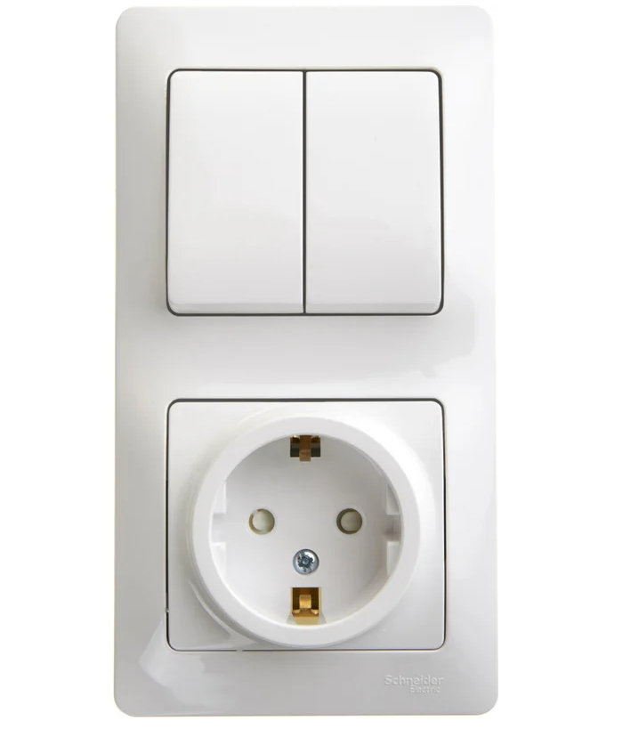 Блок комбин. СП "Glossa" белый (2выкл.+роз.с заземл.защ.шторки) 10А Systeme Electric GSL000174 (378)