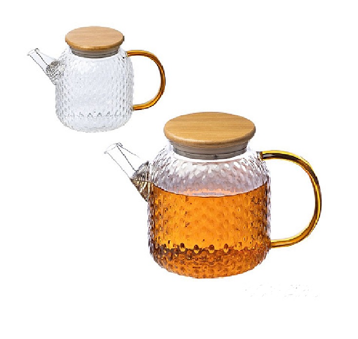 Чайник заварочный стекл. AROMA 1л с крышкой из бамбука 105040