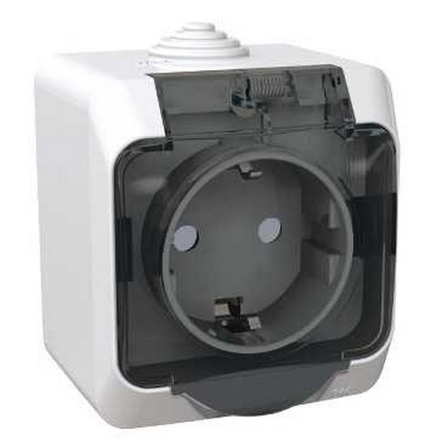 Розетка "Этюд" 1 ОП белая в сборе с заземлением с крыш. защ. штор. Sche РА16-044В (470)