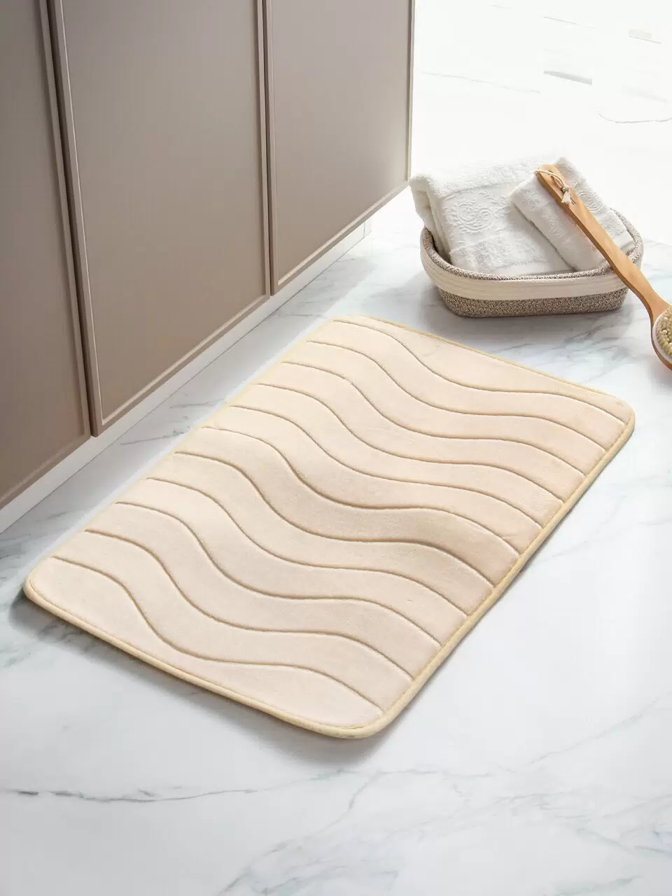 Коврик для ванной комнаты 0.5х0.8 м, велюр, с тиснением, беж, Y4-9965505887- купить в АПлайн