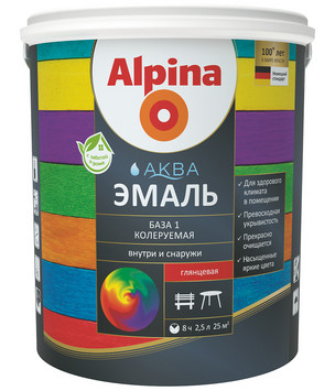 ЭМАЛЬ АКРИЛОВАЯ  ALPINA АКВА ЭМАЛЬ ШЕЛКОВИСТО-МАТОВАЯ БАЗА 1  10Л***