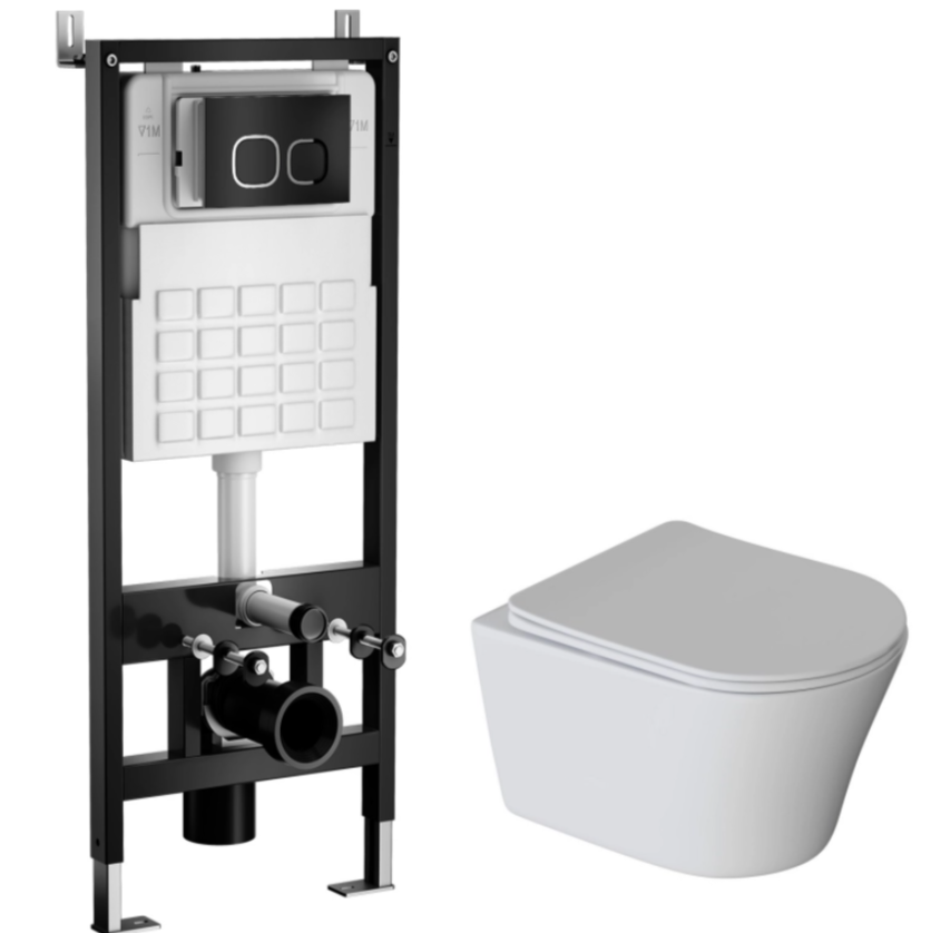 Инсталляция WAVE (Система механика+унитаз TREND +квадратная кнопка А2 черная) 3 части