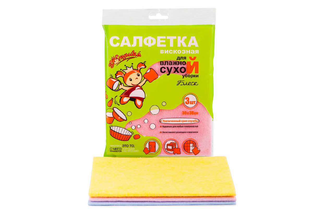 Салфетки для уборки из вискозы Золушка БЛЕСК 30х38см 3шт 3139/1