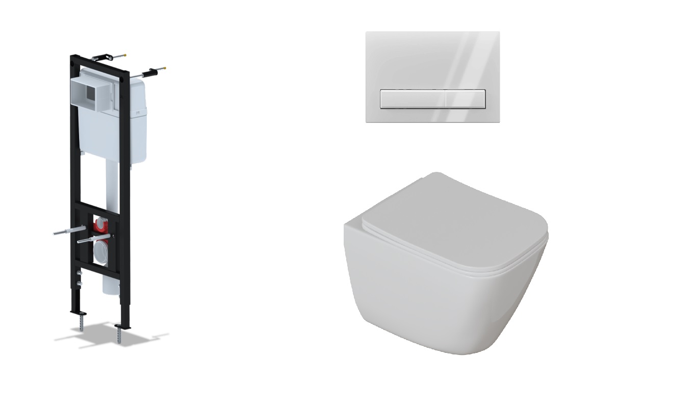 Инсталляция АНИ ПЛАСТ  в компл. Унитаз подв. WAVE СИЛА белый безобод.Кнопка смыва белая, глянец552842/553610/558323- купить в АПлайн