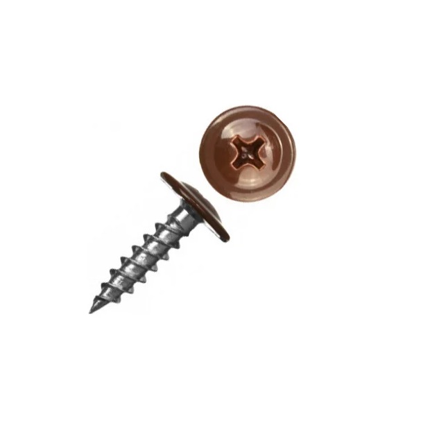 Саморез металл/металл острый 4,2х16 с прессшайбой RAL8017 коричневый пакет (20шт) БИСКРЕП19-00219- купить в АПлайн