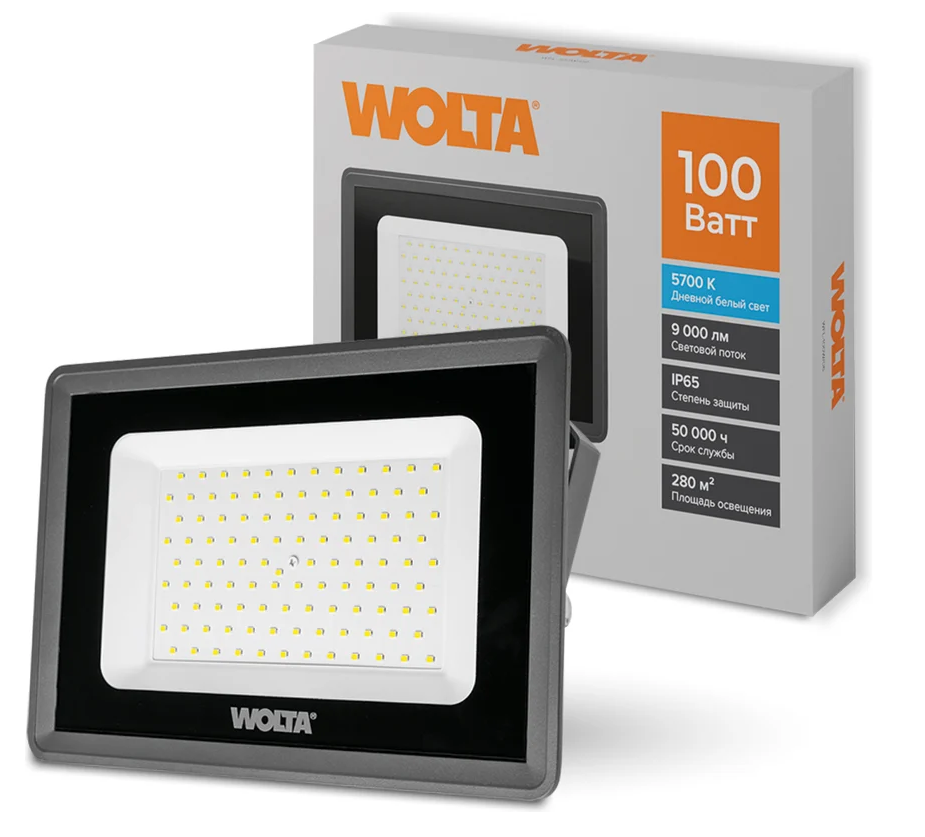 Прожектор светодиодный 100Вт 5500К IP65 черный Wolta WFL-100W-06 