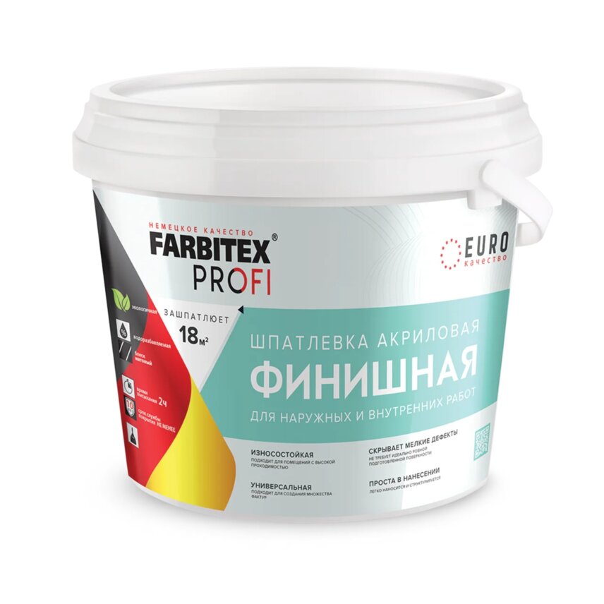 Шпатлевка акриловая FARBITEX PROFI финишная для наружных и внутренних работ 3кг4300008121- купить в АПлайн