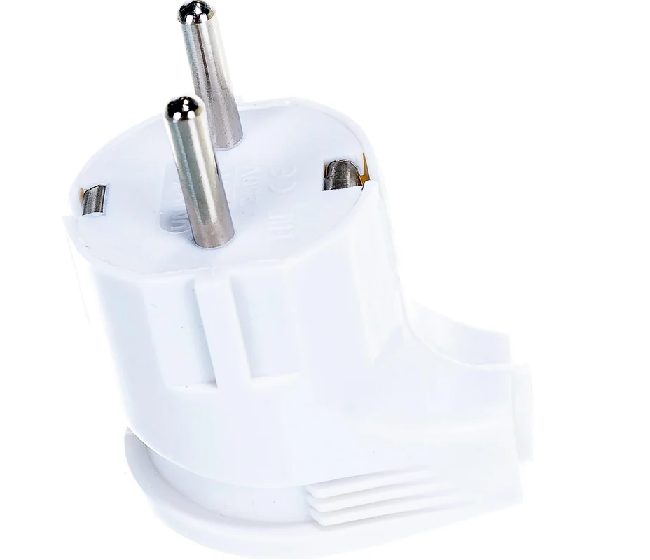 Вилка электрическая угловая белая с заземлением 16А Universal А105 (996)