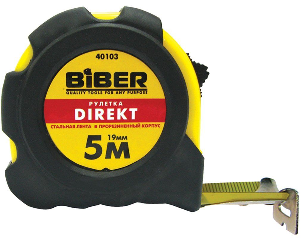 Рулетка 5мх19мм обрезиненный корпус Бибер Direkt 40103