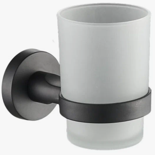 Стакан для зубных щеток "BLACK" с держателем стеклянный 20584