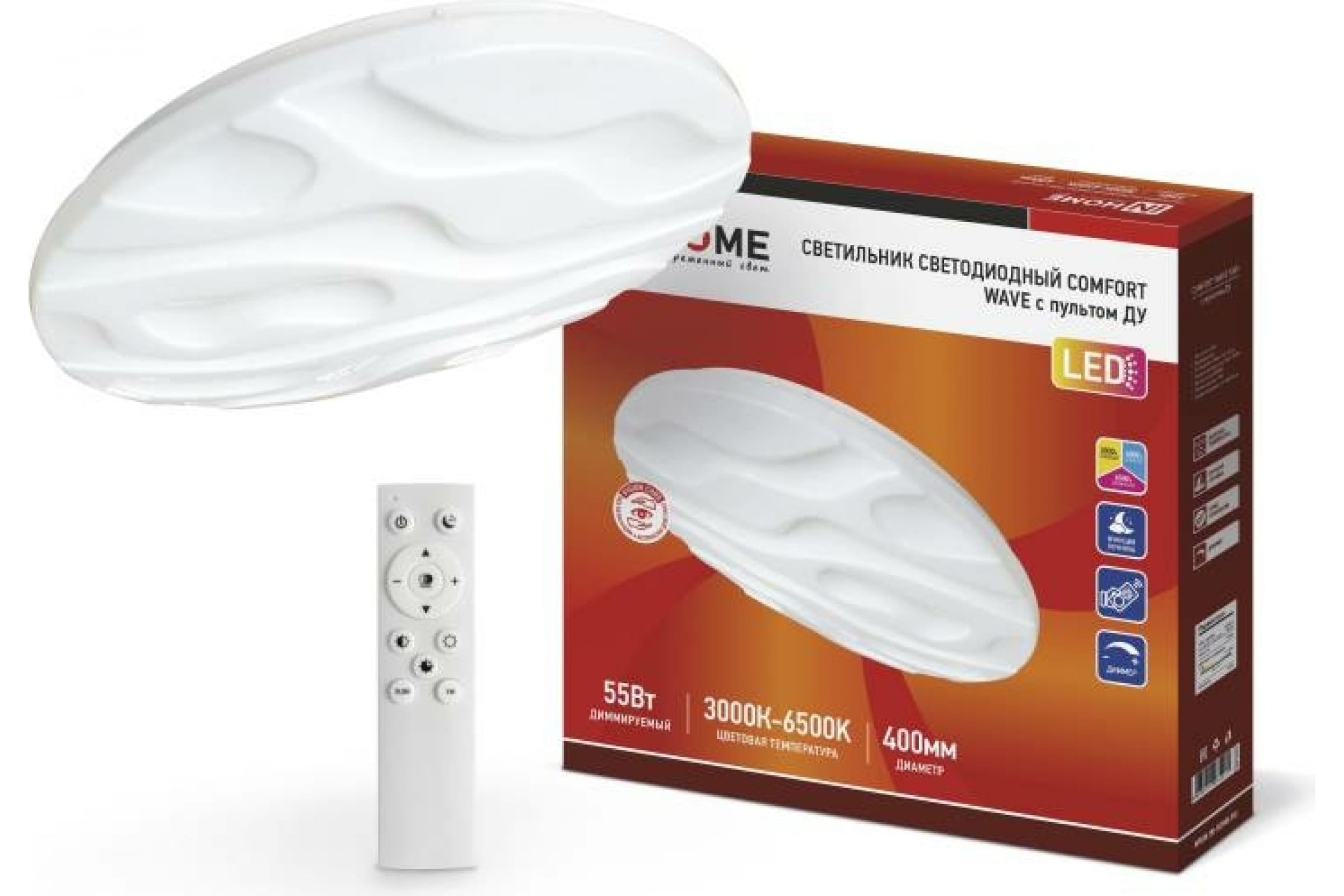 СВЕТИЛЬНИК СВ/Д COMFORT WAVE 55Вт 3000-6500К 400х70 ПУЛЬТ "IN HOME" /911 - 4690612034911 - купить в АПлайн