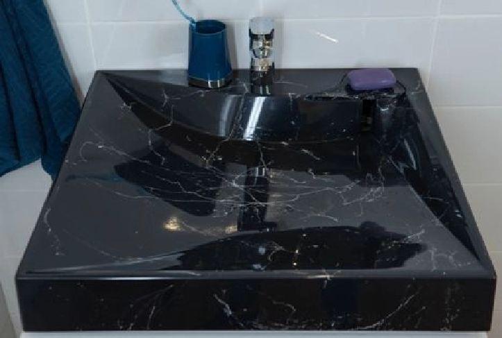 Раковина "Твист 60" Марко черный мрамор 597х597 на стир. машину(с кронштейнами, мыльница)  (056113)
