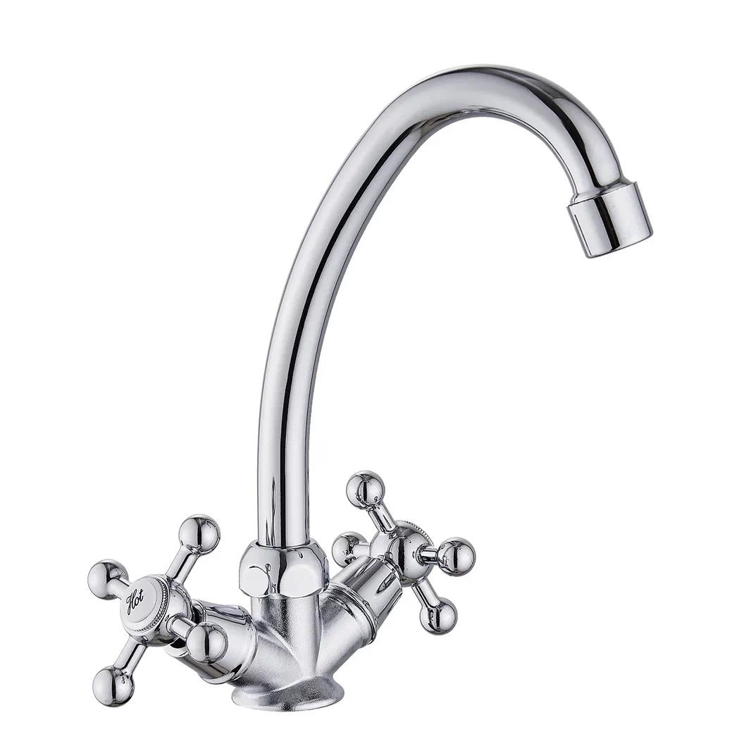 Смеситель для кухни GR с 2-мя рукоятками с высоким изливом на гайке (без подводки) 125230-GR