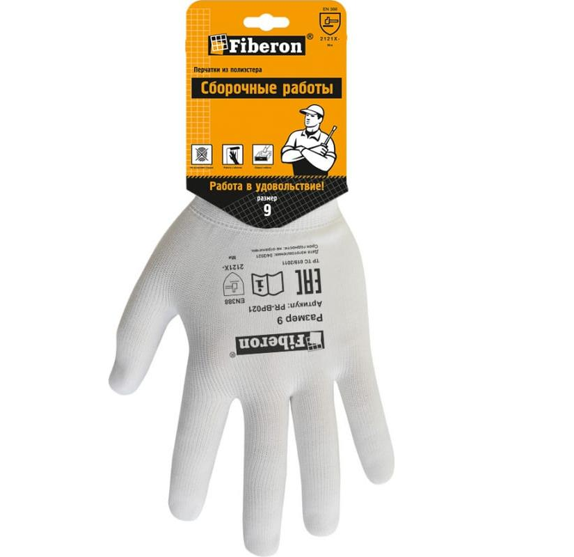Перчатки полиэстер для сборочных работ белые PR-BP021 L(р.9) Fiberon
