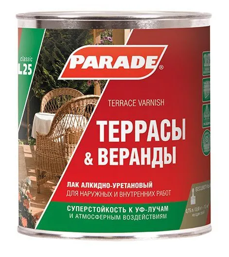 Лак алкидно-уретановый PARADE L25 Террасы & Веранды Матовый 2,5л