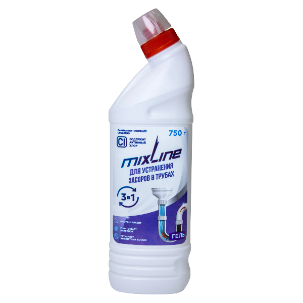 Средство для устранения засоров в трубах Mixline  750г гель 557592557592- купить в АПлайн