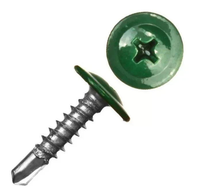 Саморез металл/металл сверло 4,2х16 с прессшайбой RAL6005 зеленый мох пакет (20шт) BISKREP