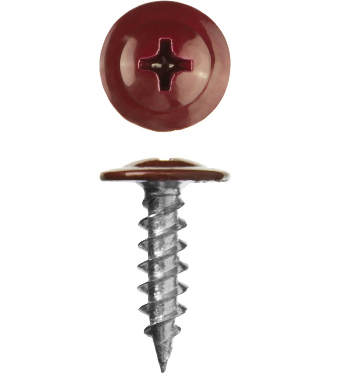 Саморез металл/металл сверло 4,2х16 с прессшайбой RAL3005 винно-красный пакет (20шт) БИСКРЕП19-00337- купить в АПлайн