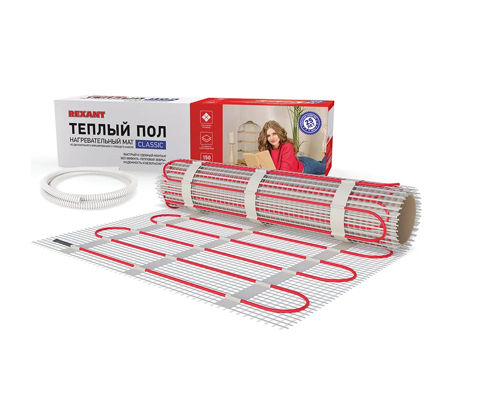 Теплый пол REXANT ( нагрев.мат)0,5*2,1М ( 150вТ*1М2) 150вТ/2 RNX-1,0-150  51-0502-2 РФ (689)51-0502-2- купить в АПлайн