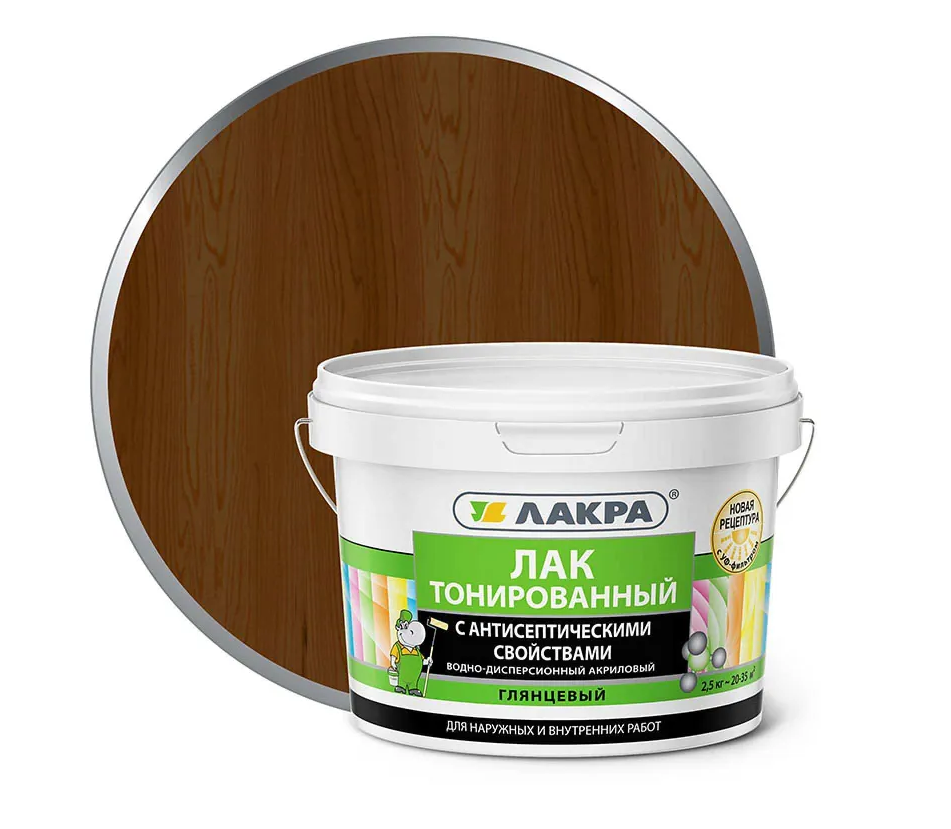 Лак в/д ЛАКРА тонированный орех 2,5кг 90001353186- купить в АПлайн
