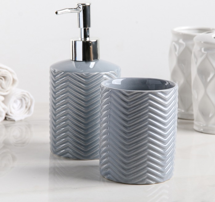 НАБОР АКСЕССУАРОВ ДЛЯ ВАННОЙ КОМНАТЫ 2 ПРЕДМЕТА "МИНИМАЛ" ЦВЕТ СЕРЫЙ