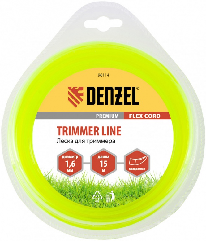 Леска для триммера квадрат 1,6мм 15м Flex cord Denzel 96114