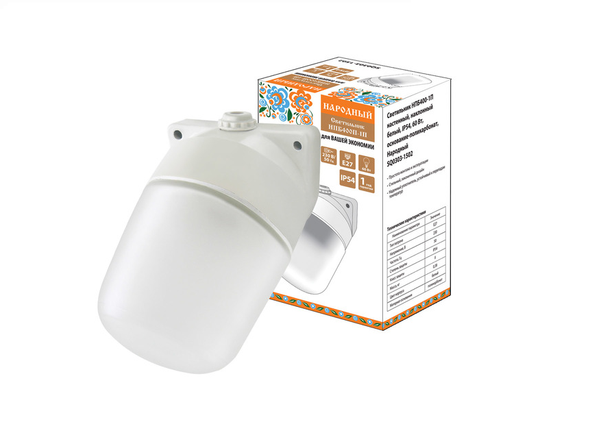 Светильник пылевлагозащ. (банник) д/сауны накл.бел. +125Гр. IP54 60W Е27 НПБ400-1П TDM SQ0303-1502
