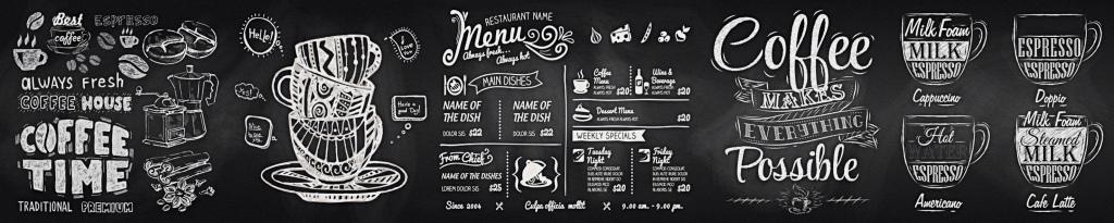 Панель-фартук Кофейное меню черное фотопечать 672 600х3000мм