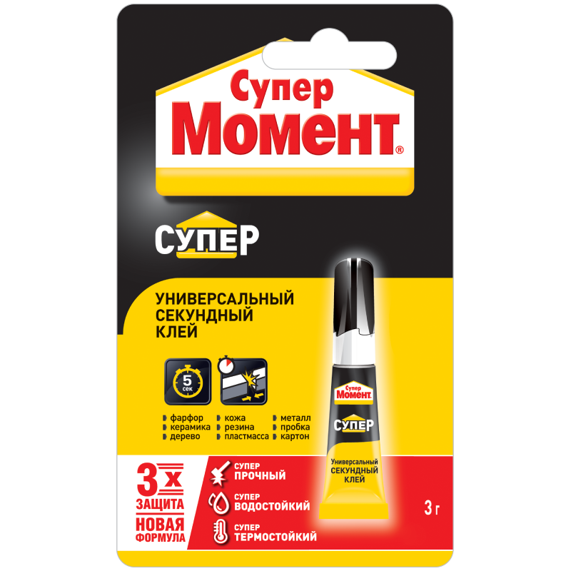 Клей секундный МОМЕНТ СУПЕР 3гр на блистере /874565/