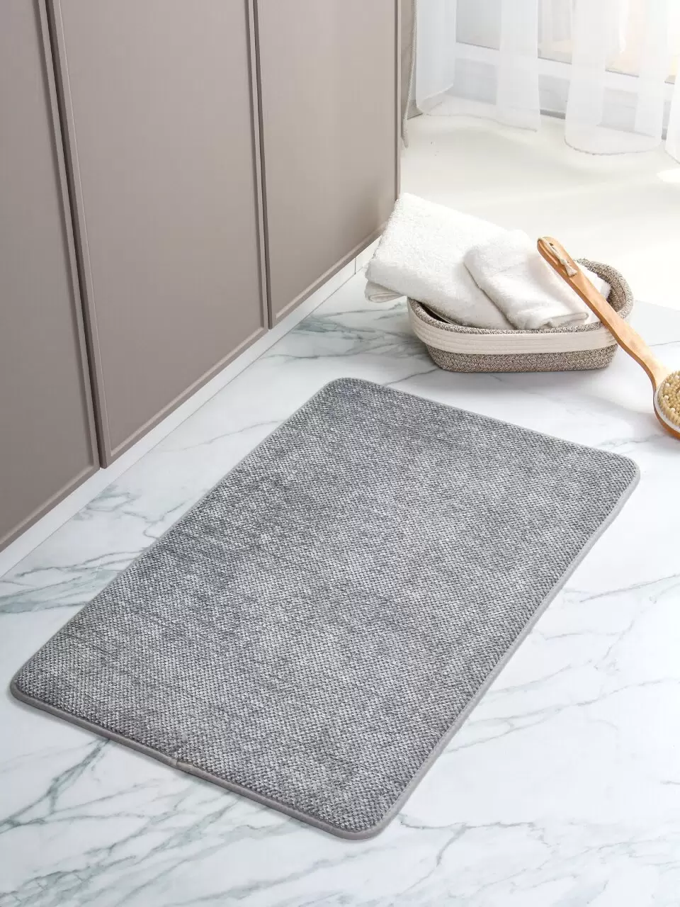 Коврик для ванной комнаты 0.5х0.8м, антискользящий, серый, Y4-9930