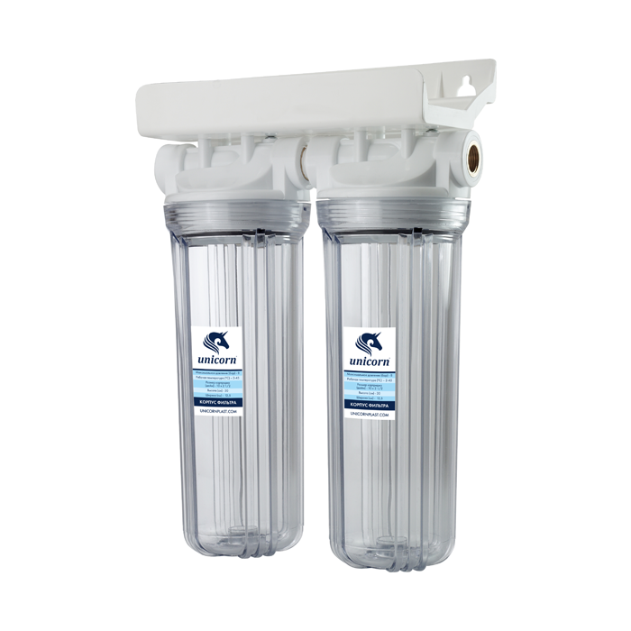 Фильтр магистральный UNICORN 1/2 DUO двойной для хол. воды прозр. 10" FH2P 12 DUO