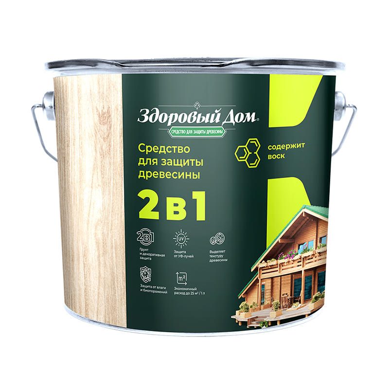 Деревозащитное средство Здоровый дом 2в1 Бесцветный 2,7л