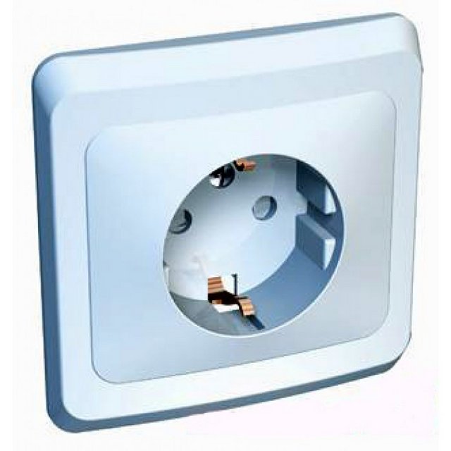 Розетка "Этюд" 1 СП белая в сборе с заземлением с защитными шторками Sche РС16-004В (254)