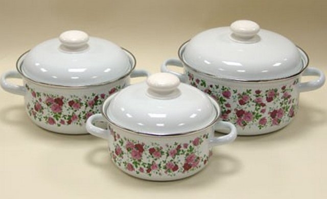 Набор кастрюль эмал. Китайская роза Лысьва 3шт 9136 С-124АП2/4