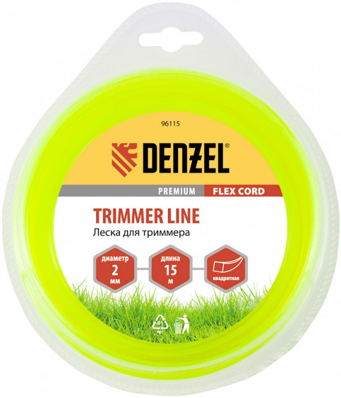 Леска для триммера квадрат 2мм 15м Flex cord Denzel 9611596115- купить в АПлайн